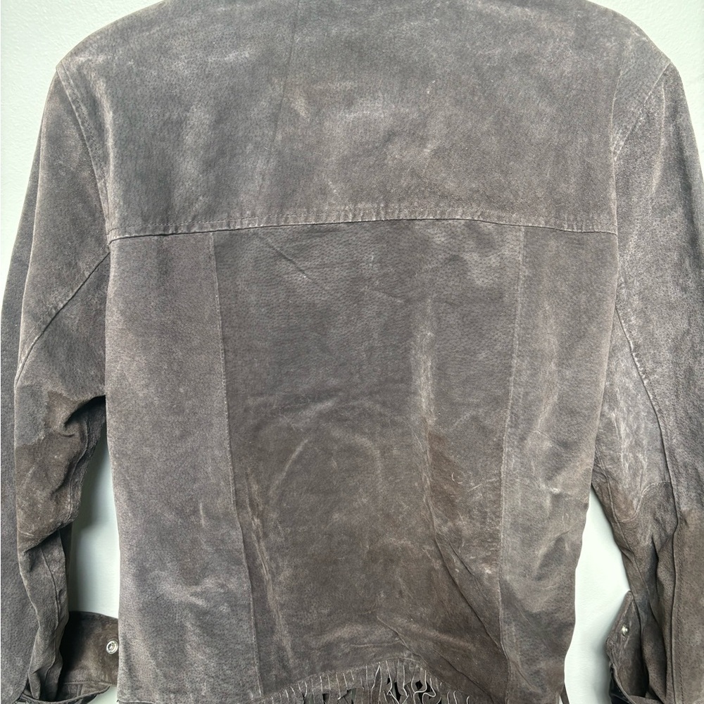 Western Leather brown  fringe snap jacket boho Stagecoach cowboy festival - Picture 11 of 16